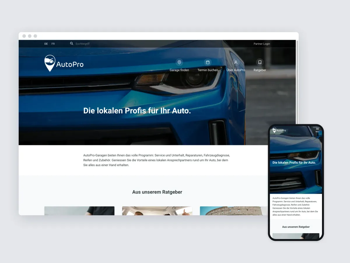 The AutoPro website shown in a desktop browser and on a phone