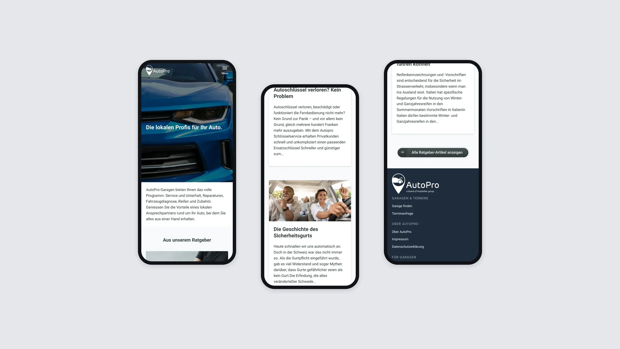 The AutoPro site on three phones