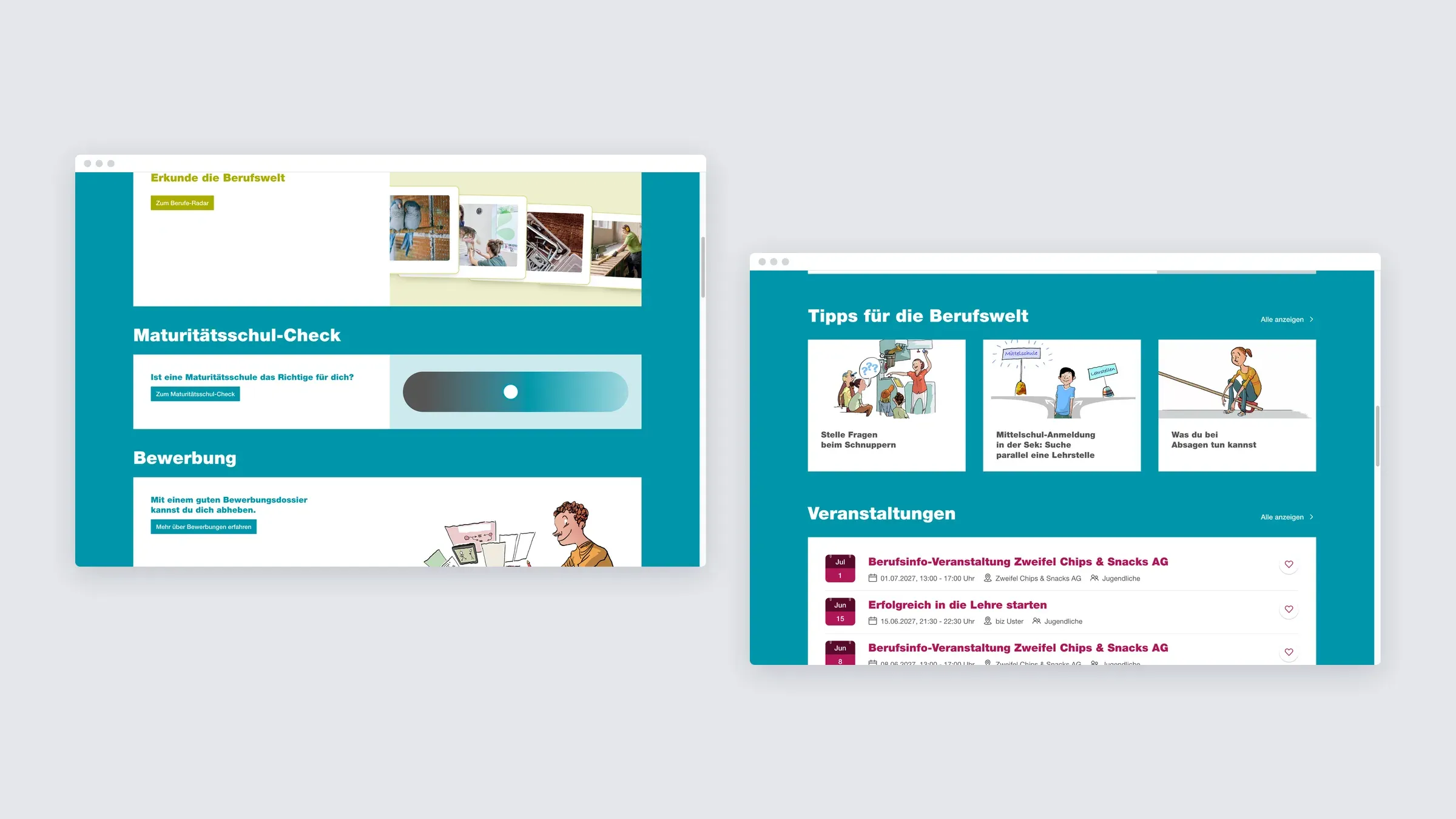 Further down the Berufswahl-Portal home page