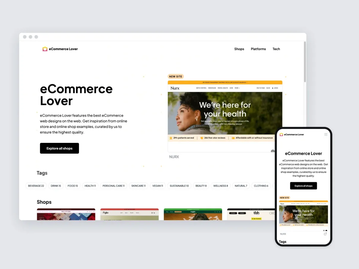 eCommerce Lover in a desktop browser and on a phone
