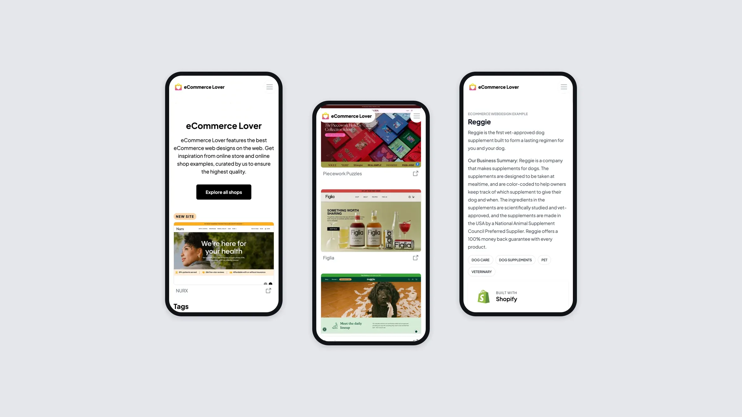 eCommerce Lover auf drei Smartphones