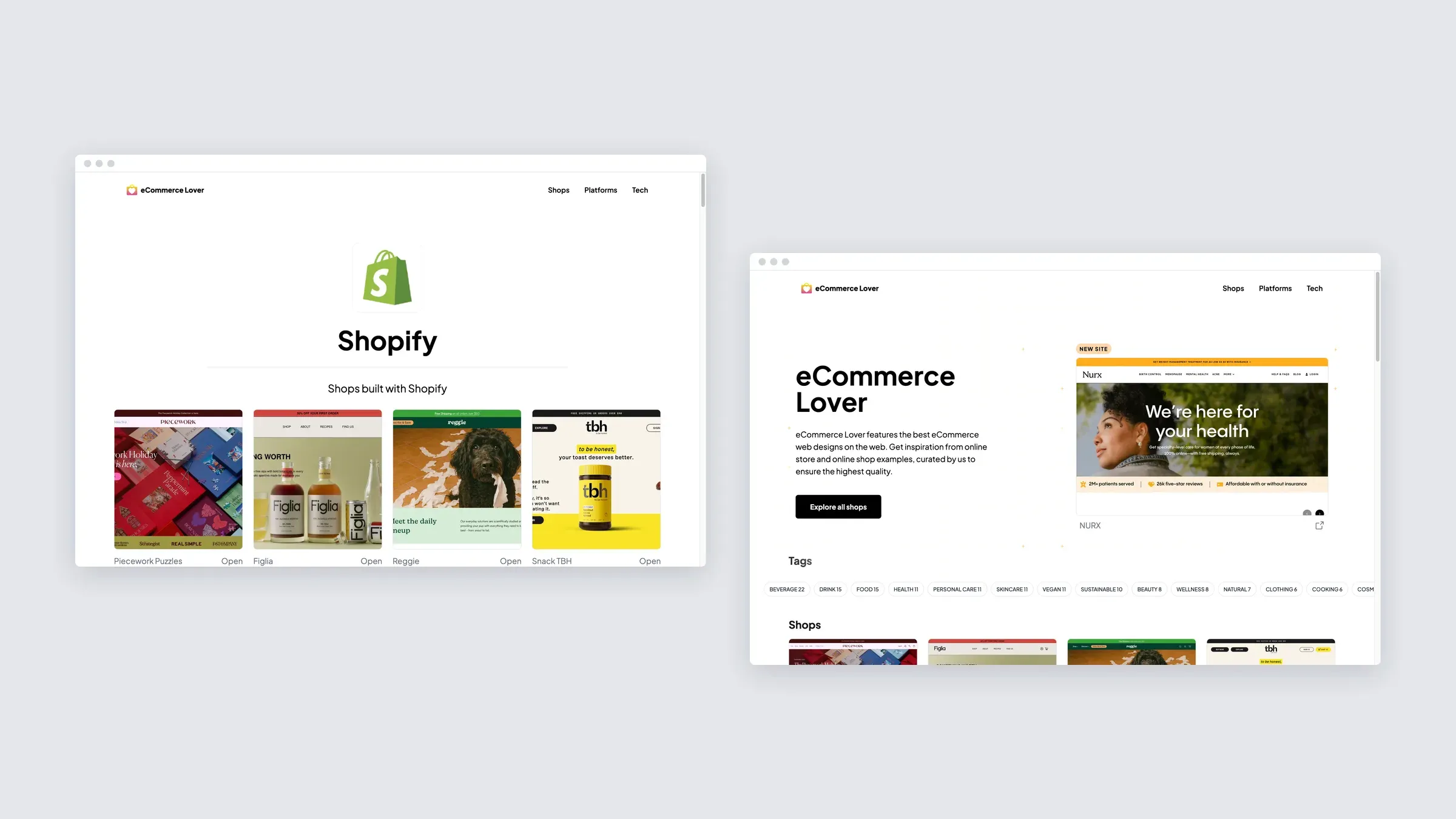 Die Shopify-Plattformseite und die Startseite