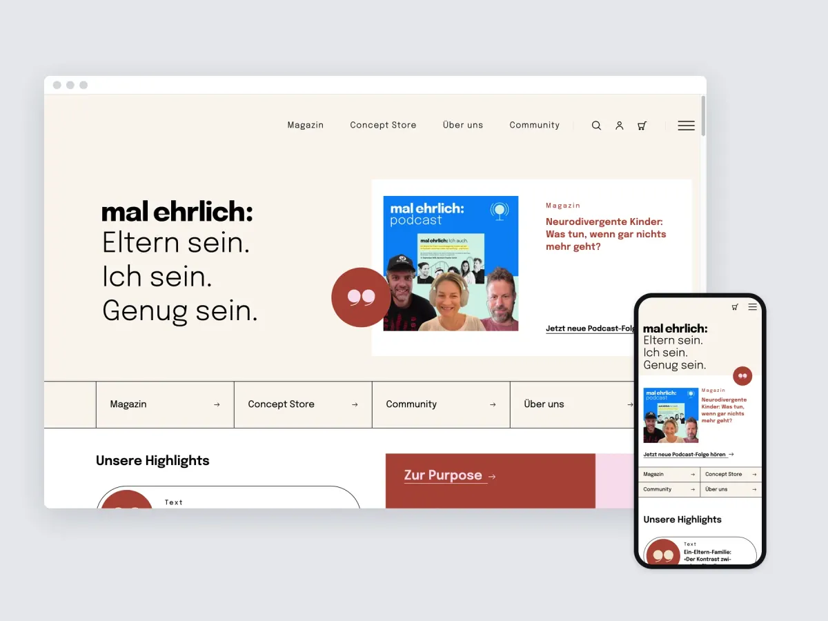 The mal ehrlich website shown in a desktop browser and on a phone