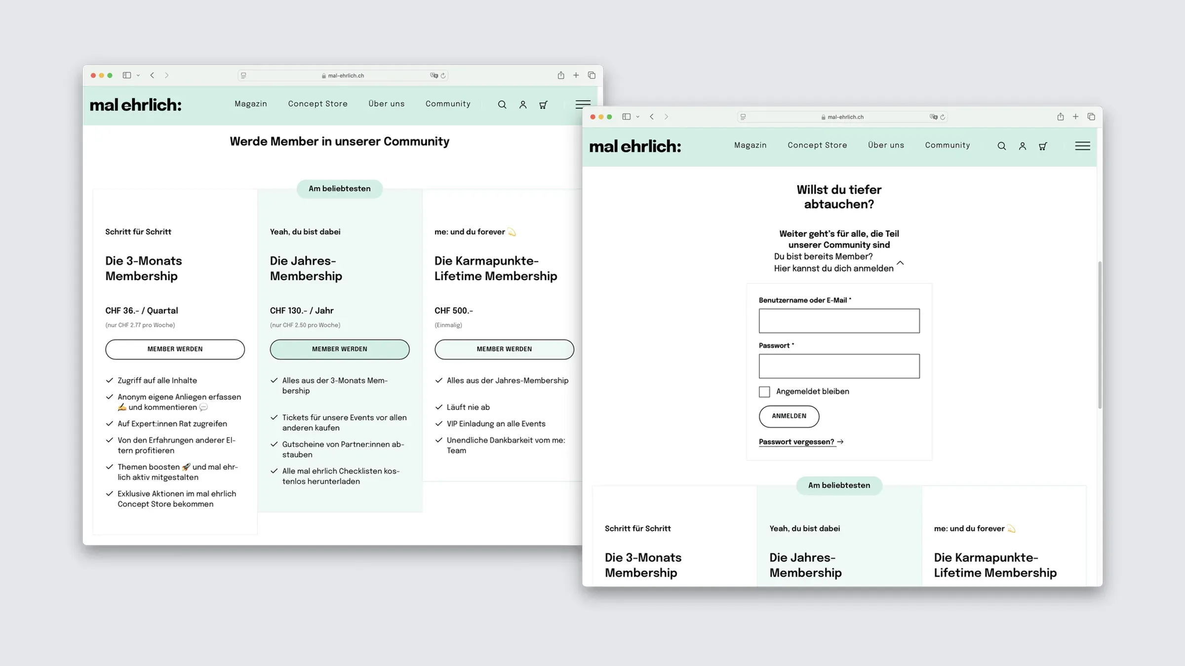 Login und Paywall für Mitgliederinhalte