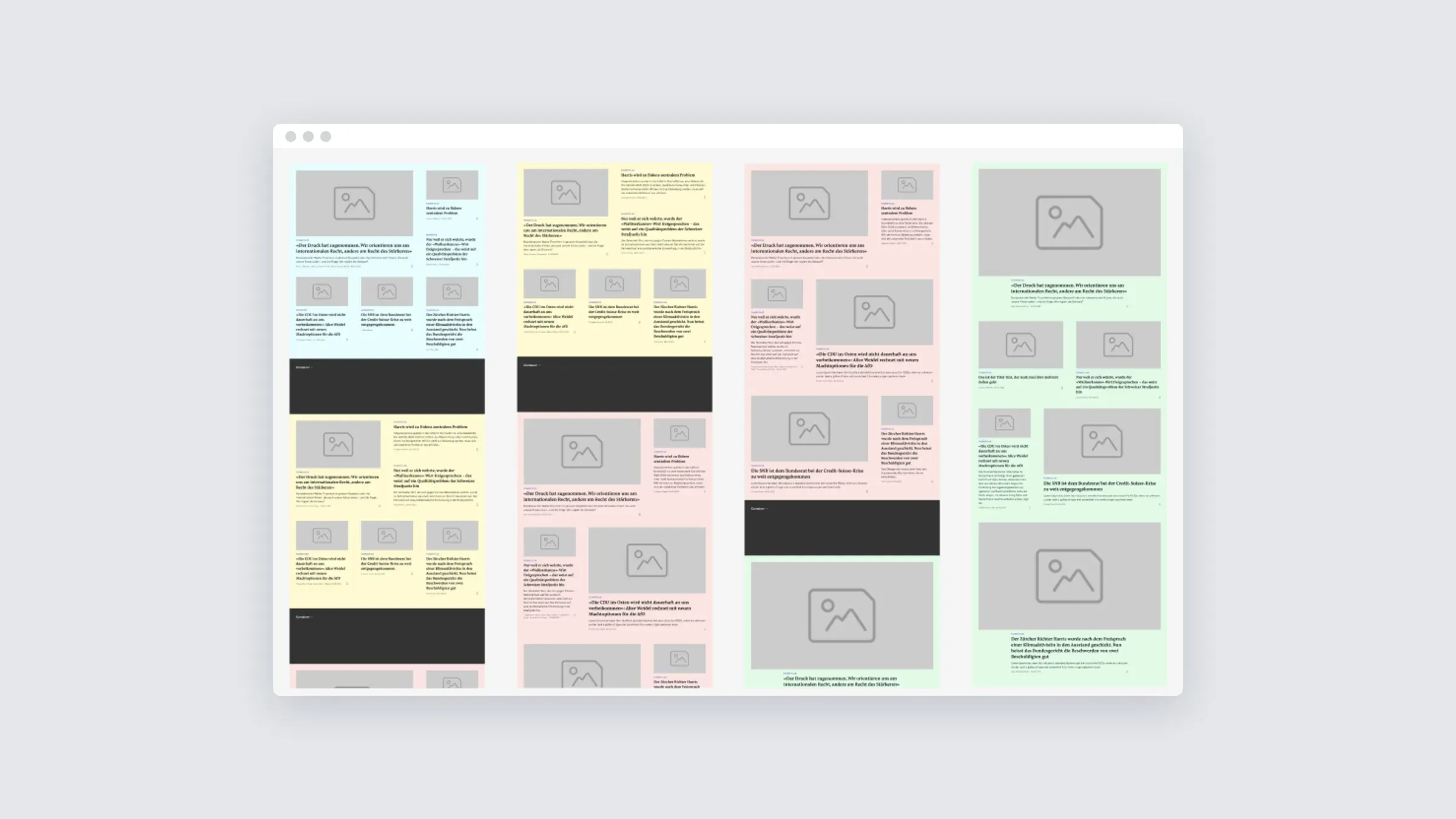 Wireframe of the desktop templates for the NZZ front page