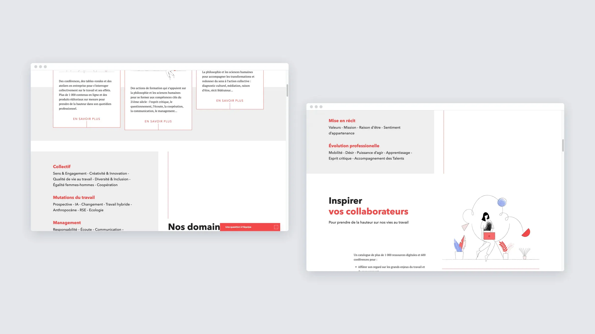 Two further sections of the Philonomist site on desktop