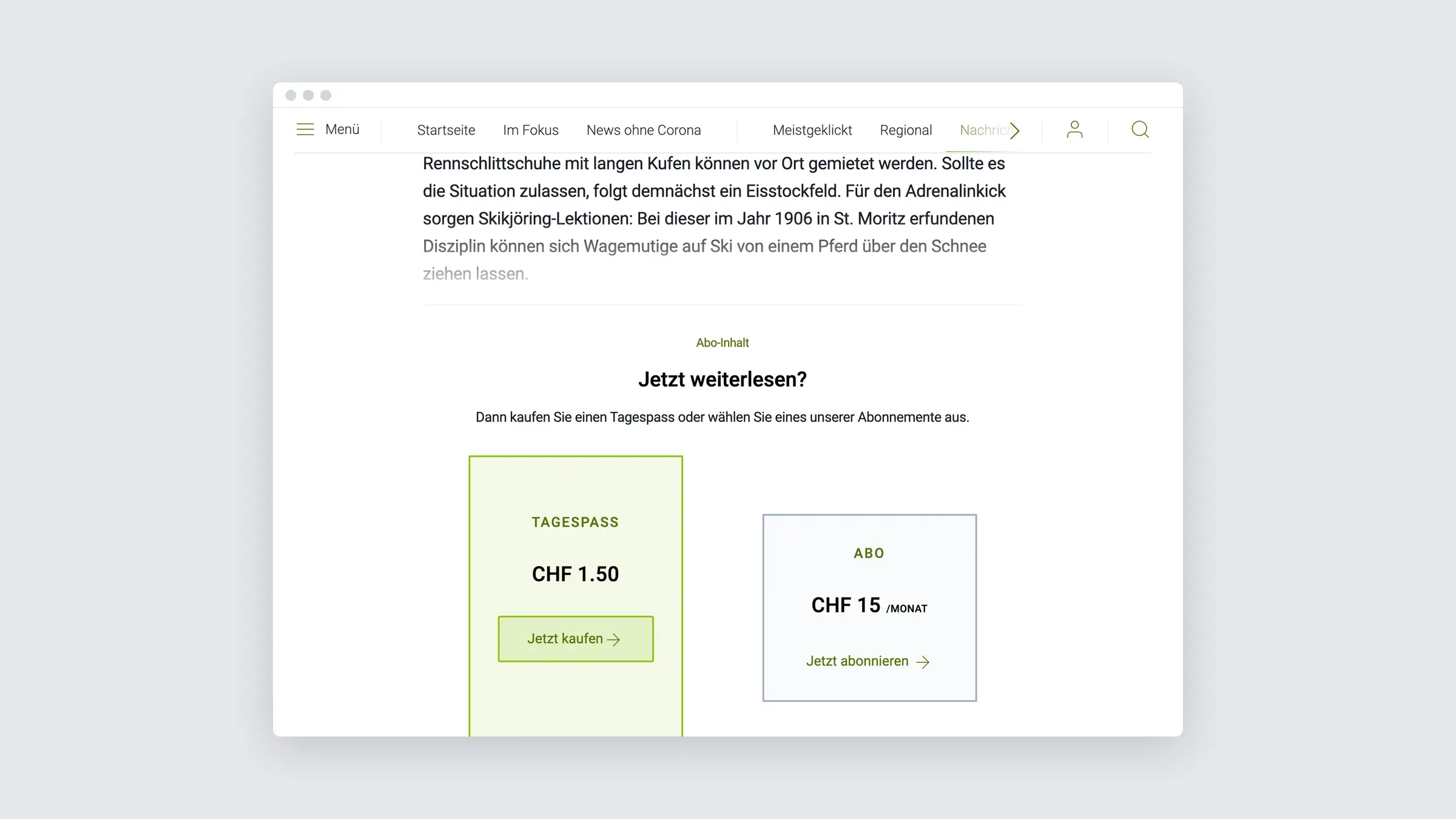 A paid article with the day pass and subscription offer