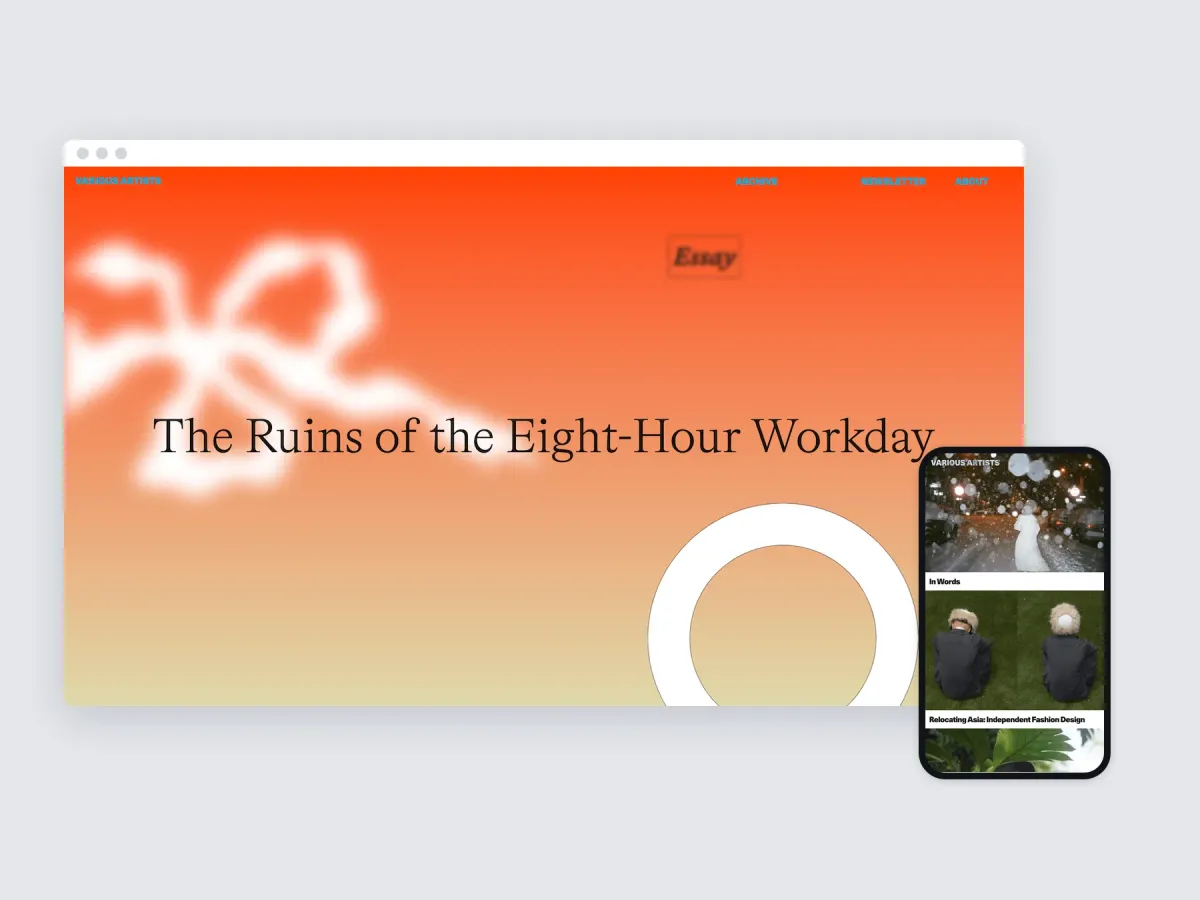 The V/A - Various Artists magazine in a desktop browser and on a phone